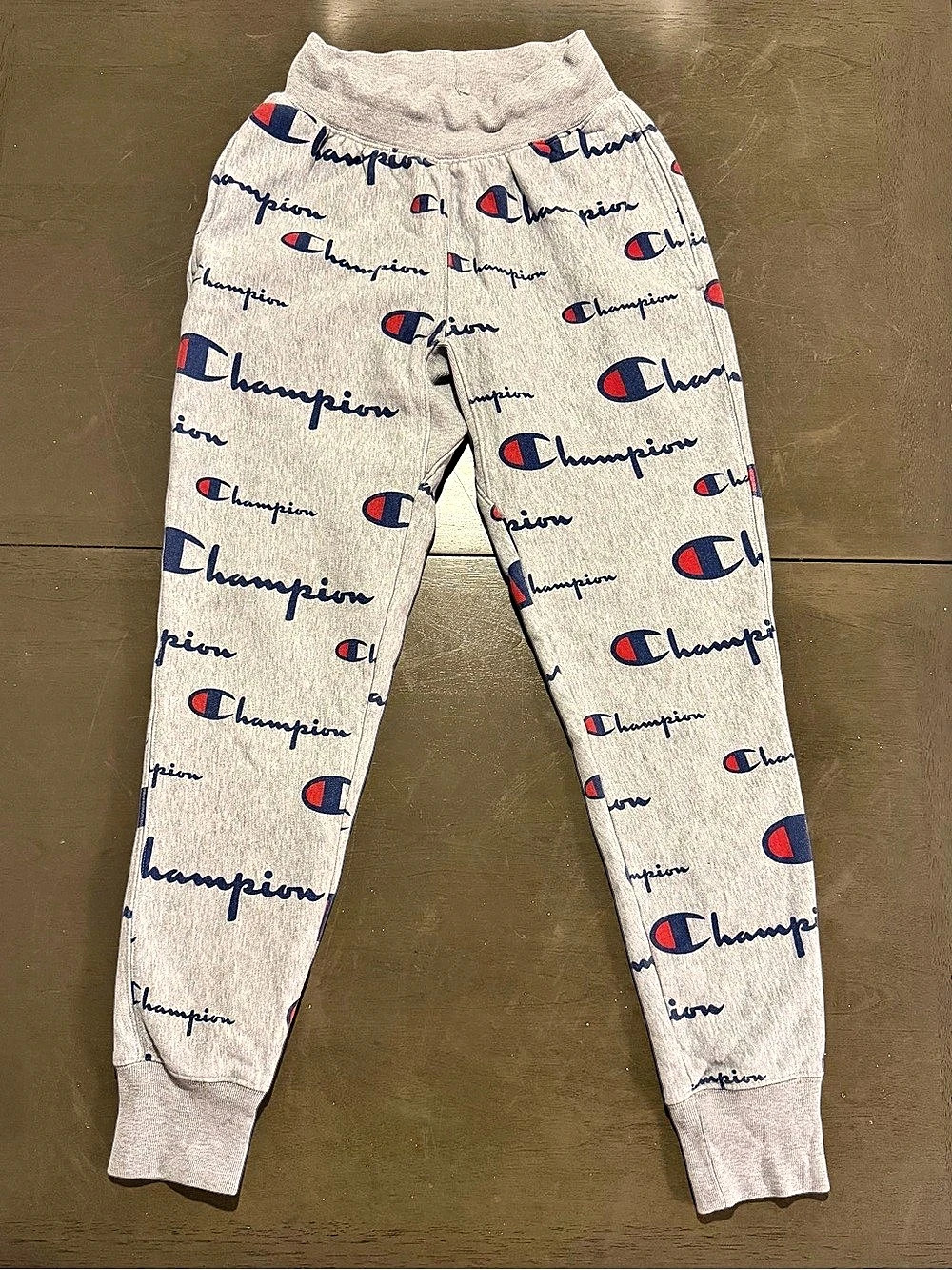 Champion Reverse Weave All Over Print Jogger Sweatpants Mens Small Gray